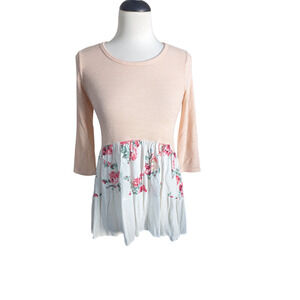 Chris & Carol pink floral womens 3/4 sleeve tunic top Size small
